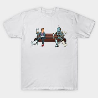 Human And Robot With Broken Legs T-Shirt